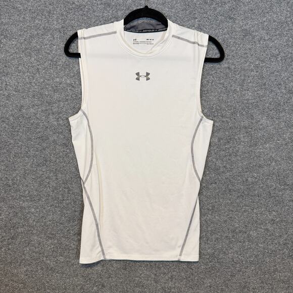 Under Armour Shirt Mens Medium White Compression Heat Gear Sleeveless Tank Top - Picture 1 of 9